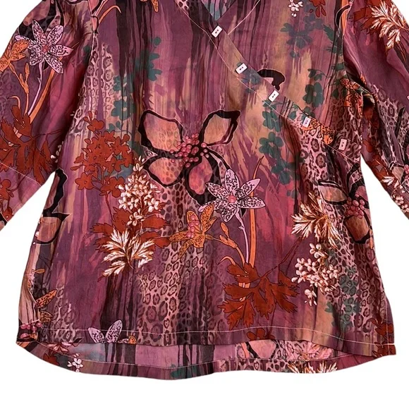Tianello Silky Rayon Diva Blouse Floral Print Size Small - Picture 2 of 9